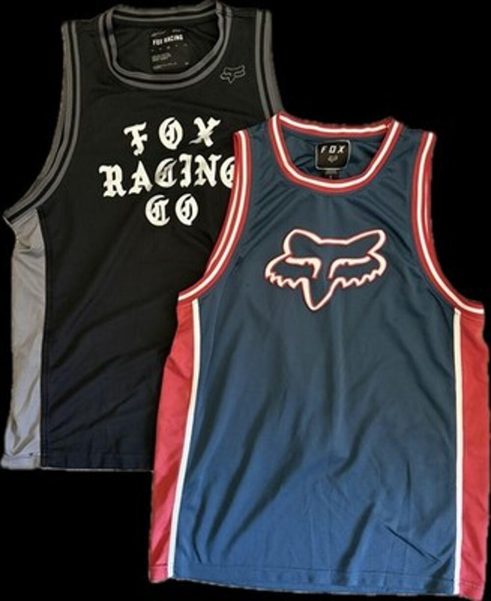 Lot 2 Fox Men's Racing Fox Head BBall Tank in blue/red and black mesh L (0292)